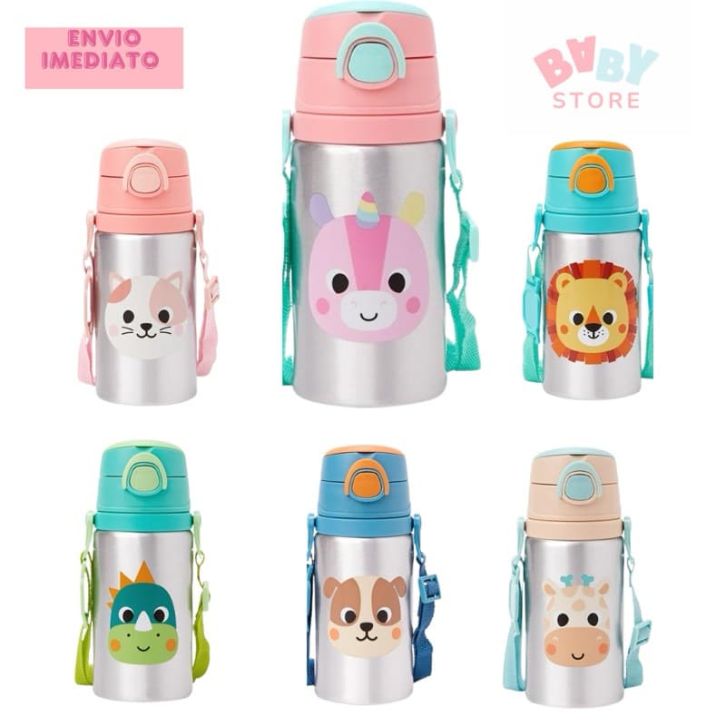 GARRAFA INFANTIL DE ALUMINIO BUBA ZOO UNICORNIO GIRAFA LEÃO DINO CACHORRO GIRAFA