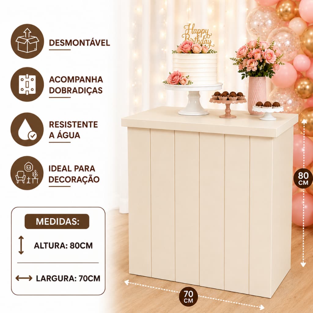 Cômoda Fake Ripada Cru MDF Mesa Decoração Festa Eventos Desmontável