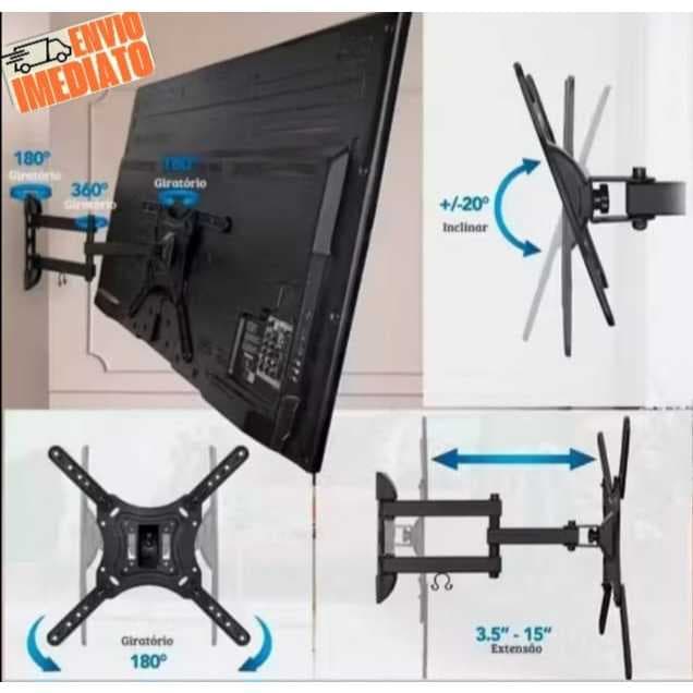 Suporte de tV  Parede Articulado Reforçado p/ TV 14'' a 55'' com Parafusos – Ajustável e Seguro