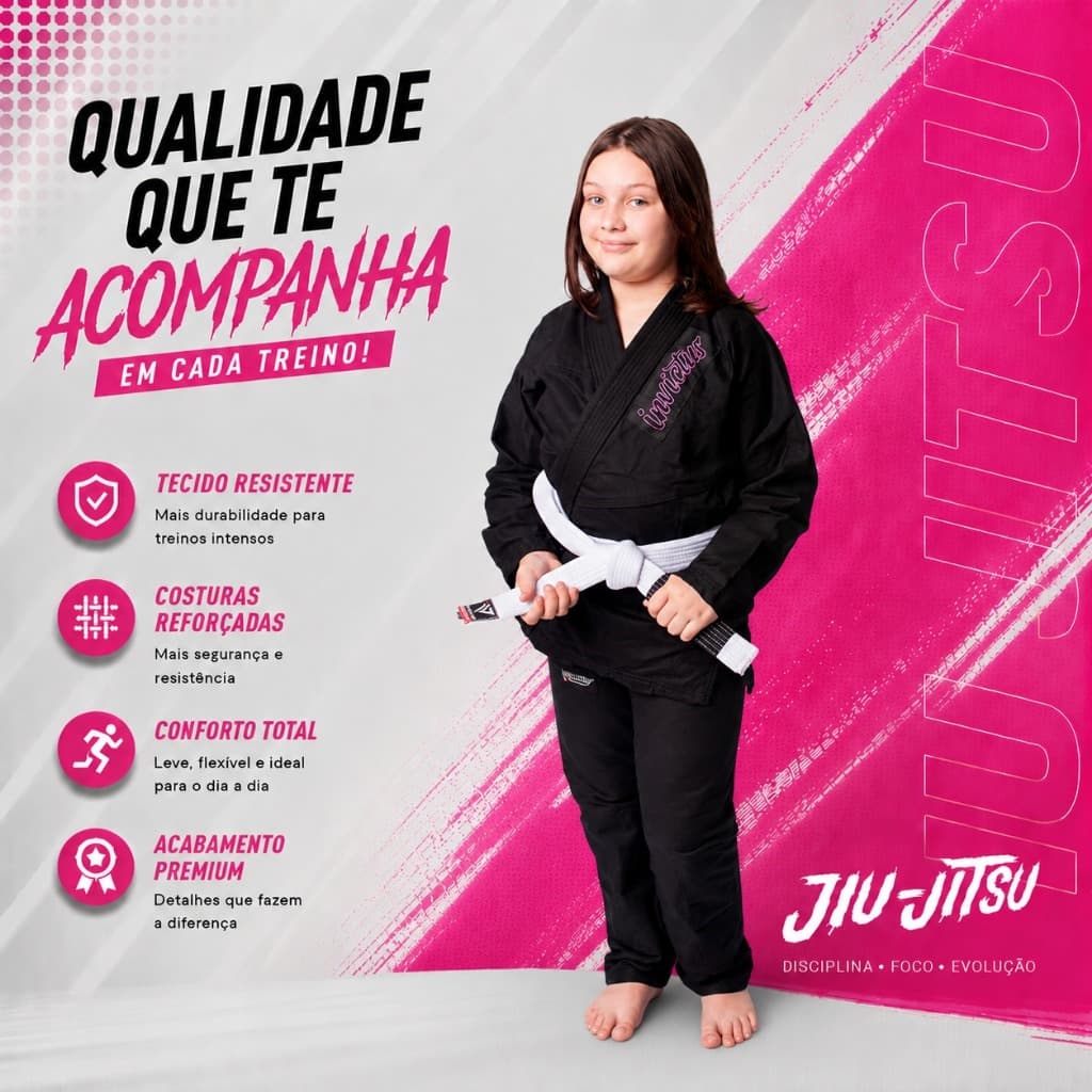 Kimono de Jiu Jitsu Infantil Reforçado Preto Treino Judô Envio Imediato
