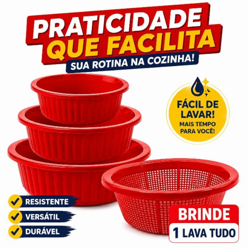 Kit Bacias Média e pequenas Grande Plásticas Canelada C/3 Color Cozinha [ BINDE VAI COM A COR QUE SE ENCONTRA NO ESTOQUE