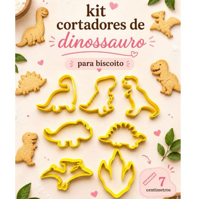 kit cortadores de biscoito dinossauros kit com 7 moldes infantil de massa bolacha