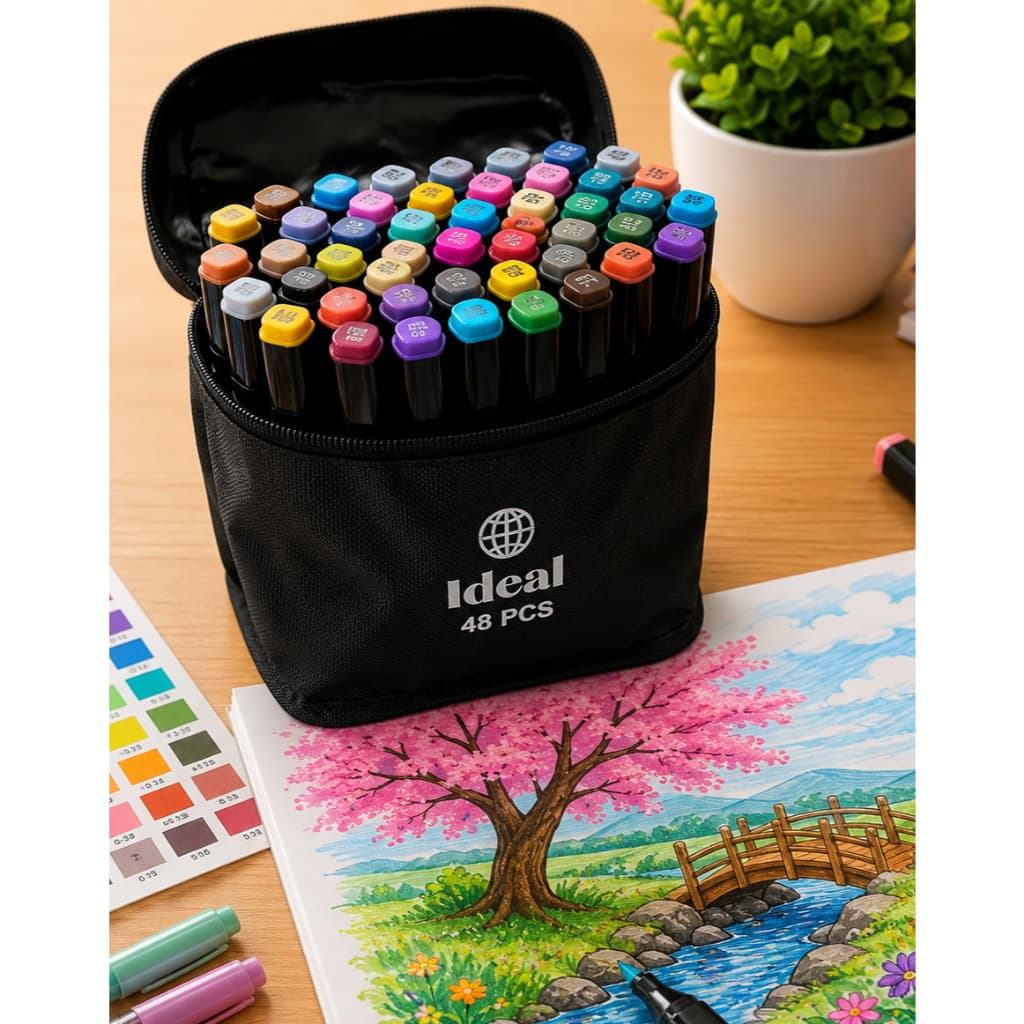 Canetas Hidrográficas 48 Cores Profissional Dupla Ponta ColorBlast 48™ Estojo Escolar Desenho Lettering