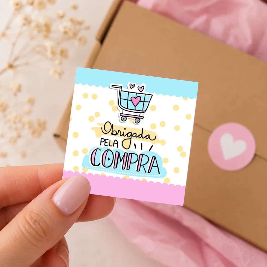 100 Tags Agradecimento ao cliente / Mini cartão para loja, empresa, mimo, pedido 5x5cm R:A02