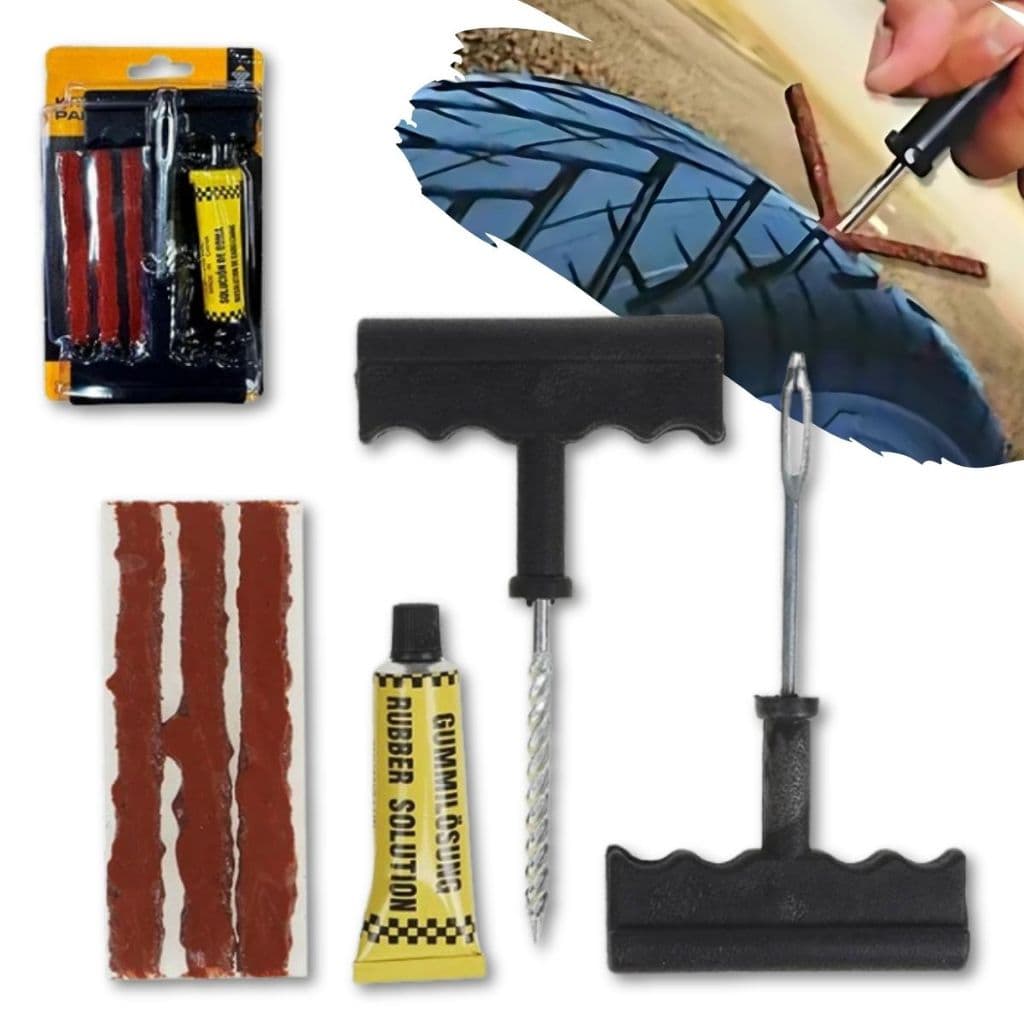 Kit Reparo Pneu Sem Camera Carro E Moto Refil Selante Remendo Macarrão