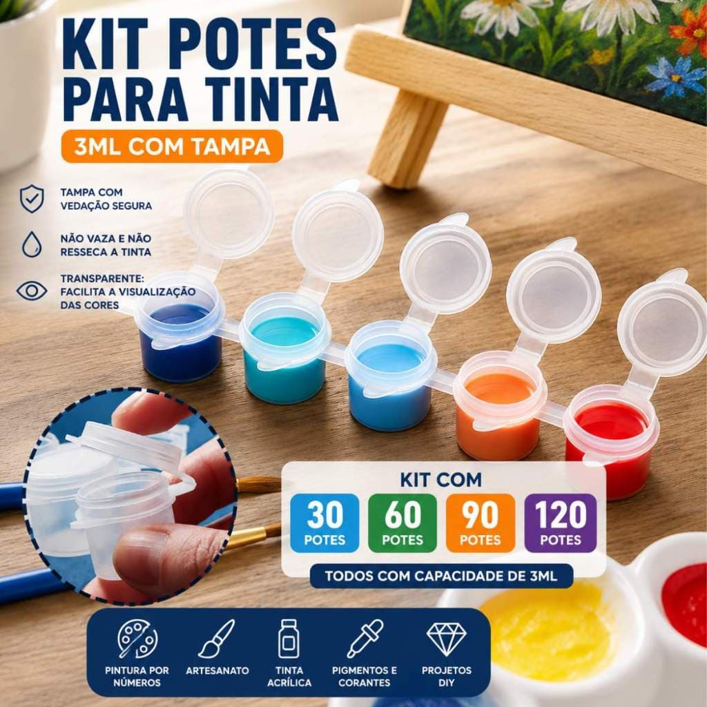30 a 120 Potes Vazios para Guache -3ml Plástico Transparente Artesanato Lembrancinha Tinta verniz