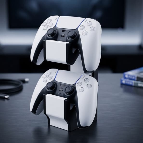 Torre Dupla Suporte 2 Controles PS5 Xbox Series | Com Logo PS5/XBOX | Preto e Branco | Domora 3D