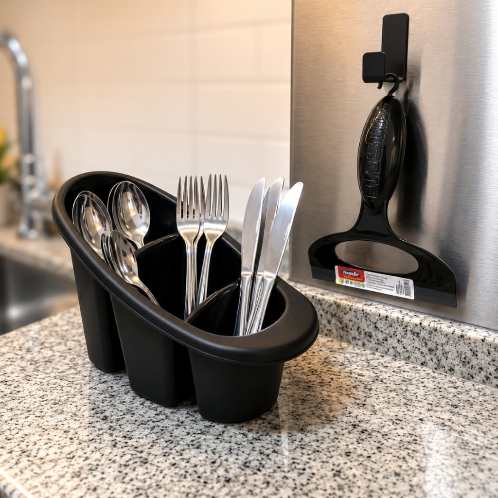 Kit Escorredor Porta Talheres Organizador de Utensílios e Rodo de Pia