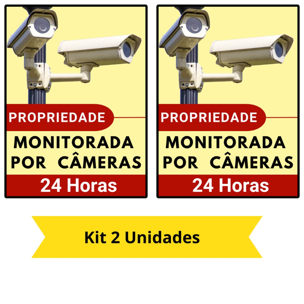 Kit 2 Placas Sinalização Monitoramento Local Com Camera Segurança 24 Horas