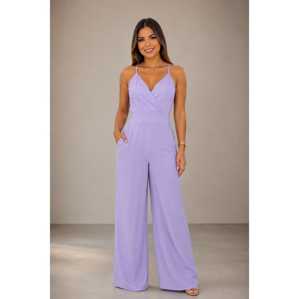 Macacão Feminino Longo Pantalona Decote Transpassado Elegante Festa Casual moda verão