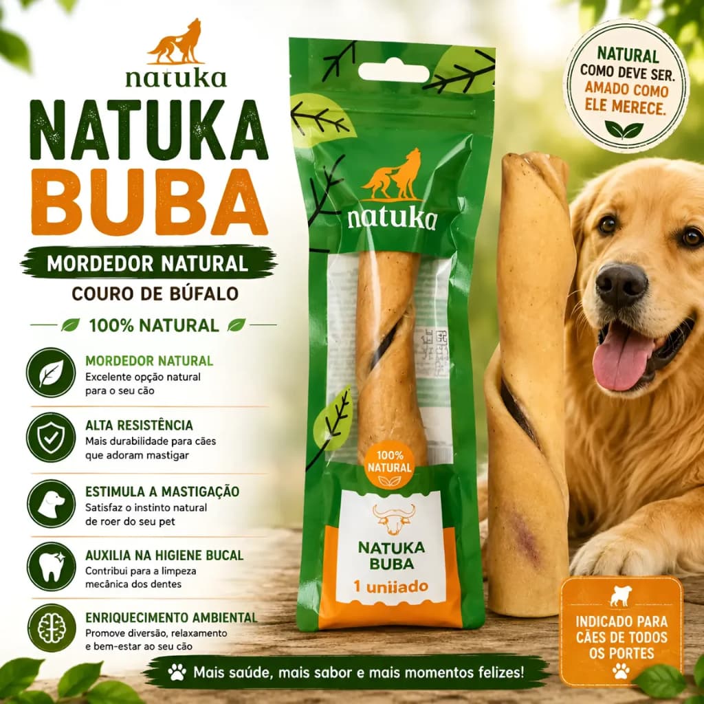 Mordedor Natural Para Cachorro Natuka Buba Couro De Búfalo 1 Unidade Resistente