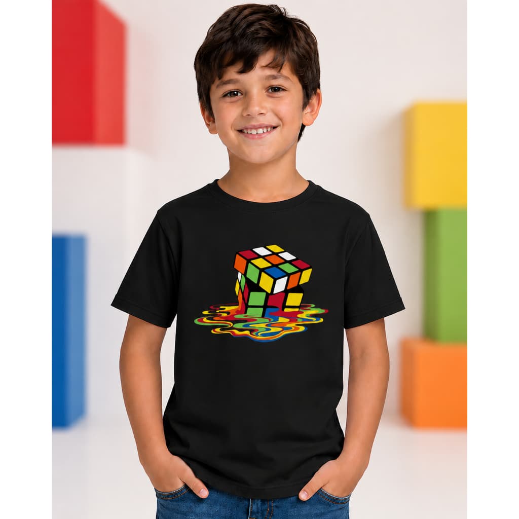 Camiseta Infantil Cubo Magico Derretido 100% Algodão