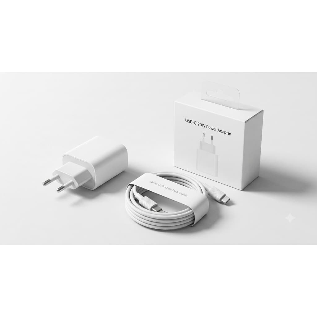 Kit Carregador iPhone Fonte e Cabo Tipo C Lightning 20W