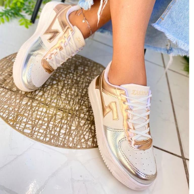 Tênis Feminino Plataforma Branco Casual Leve Confortável  Antiderrapante Premium