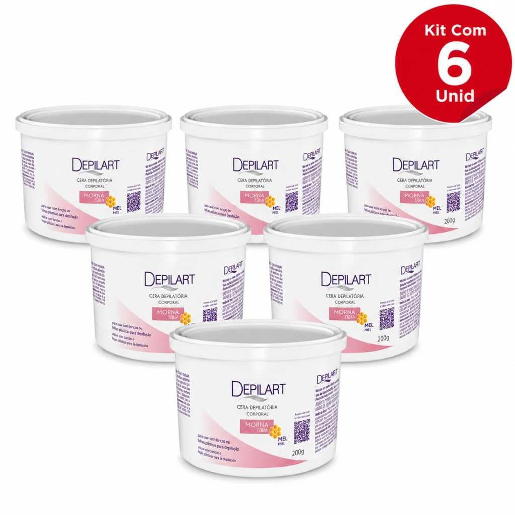 Kit 6un Cera Depilatória Morna Tíbia Mel Depilart 200g
