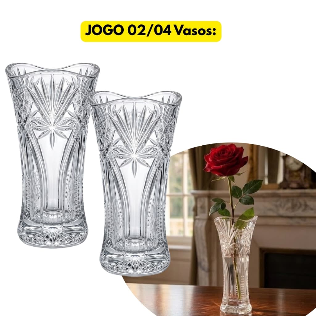 Jogo Kit 02/04 Vaso Vidro Centro de Mesa Flores Decorativo Recepção Evento Balcão Flor Buquê Hotel