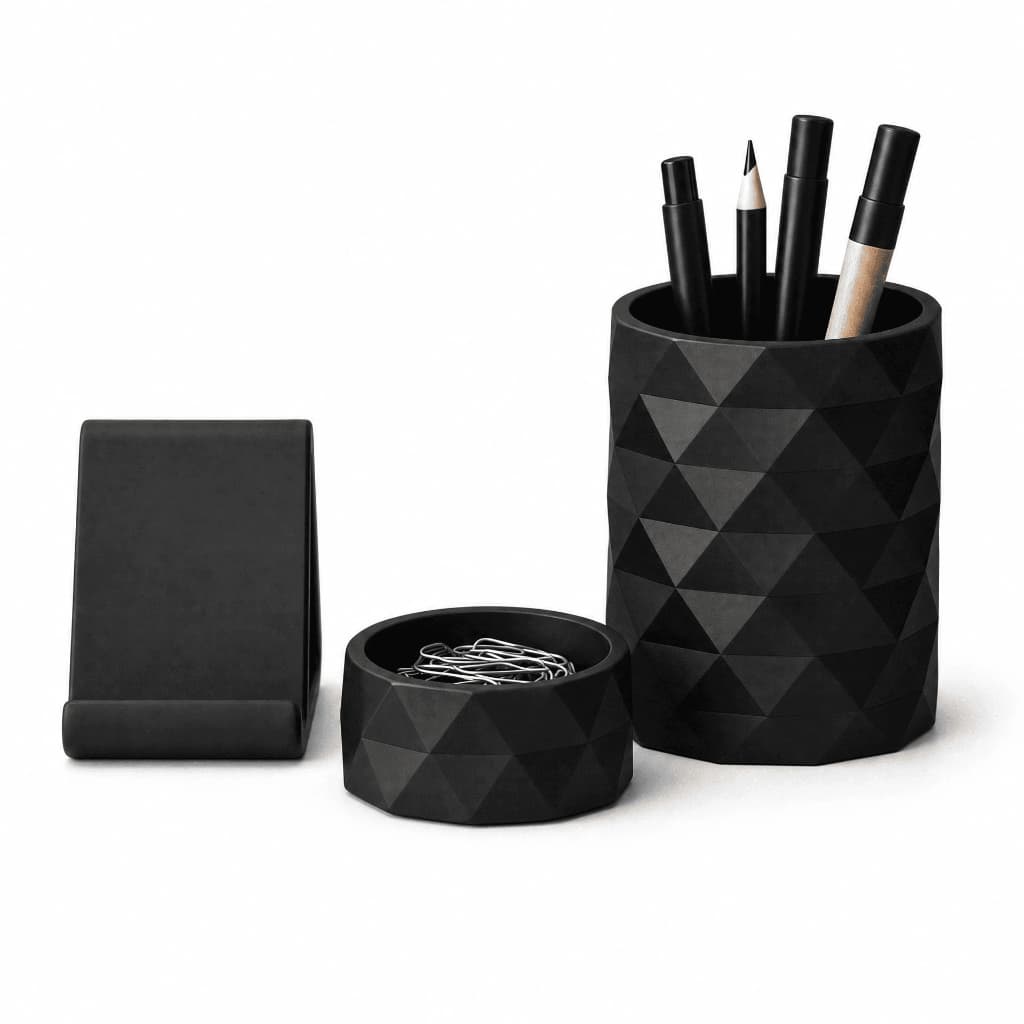 Kit Organizador de Mesa Porta Canetas e Suporte para Celular Geométrico | Home Office Minimalista