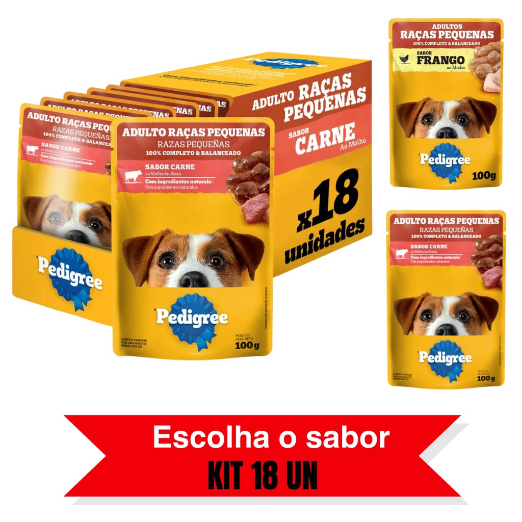 Pedigree Sache PROMOÇÃO DOG RAÇAS PEQUENAS SABOR CARNE, FRANGO E MIX 100G KIT 18 UN