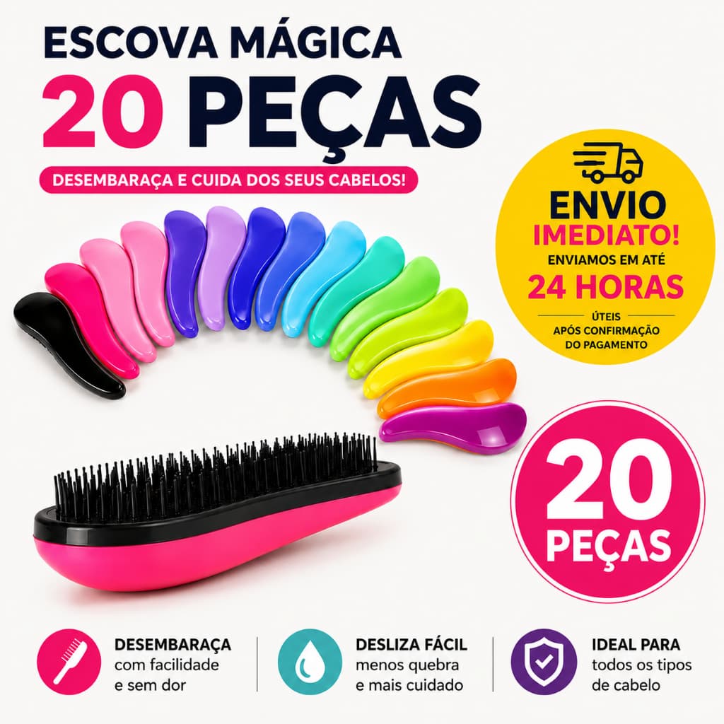 Kit 20 unidades Escovas Mágicas Anti Frizz Desembaraçadora Escolha sua Cor Para Revender
