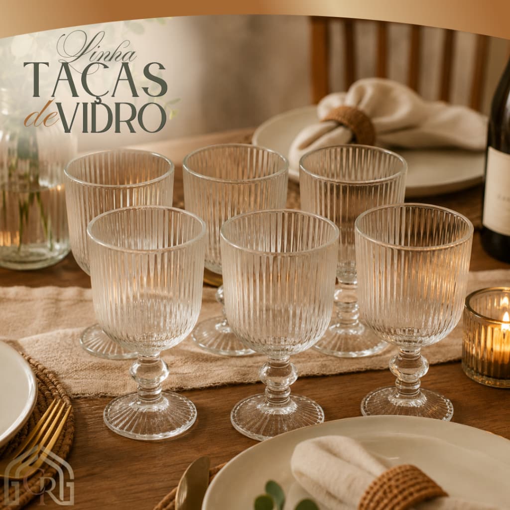 Conjunto 6 Taças Vidro 380ml Reforçado Alta Capacidade Design Elegante