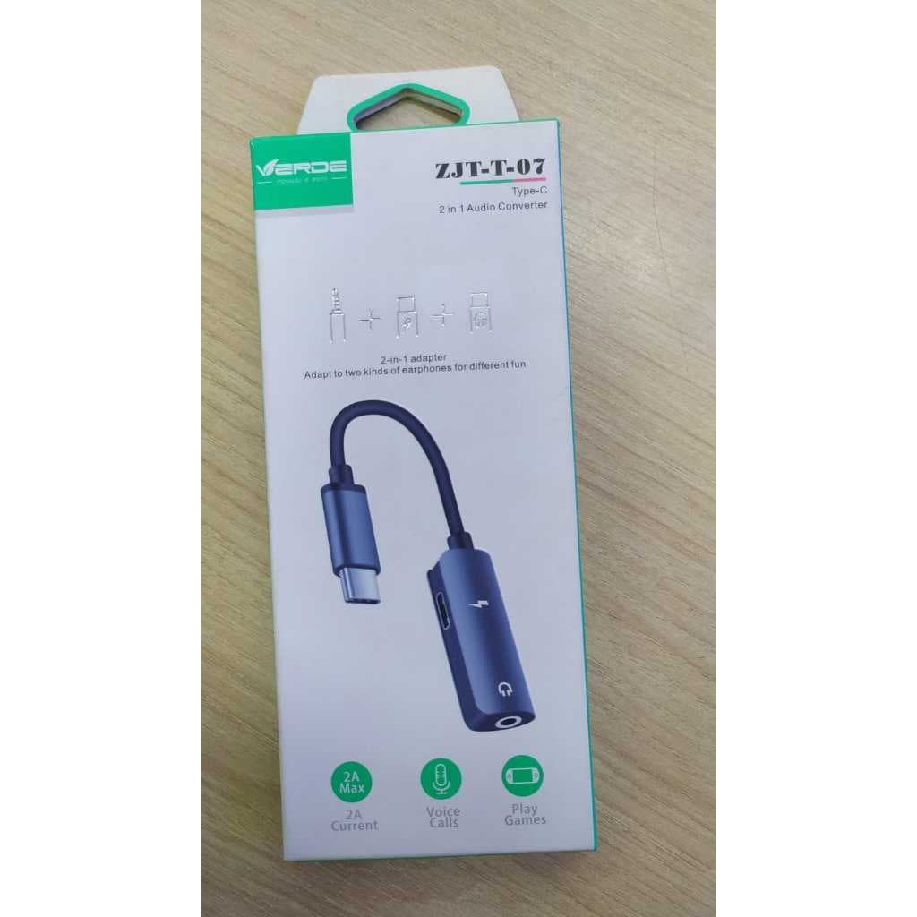 Cabo Adaptador Type-C P2 2 em 1 Áudio e Carregador Verde - ZJT-T-07