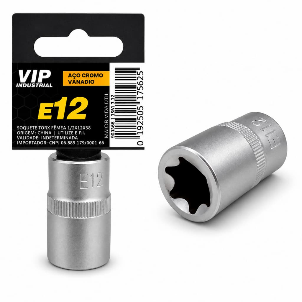 Chave Soquete Torx Femea Curto 1/2 Hexalobular E12  - Vip