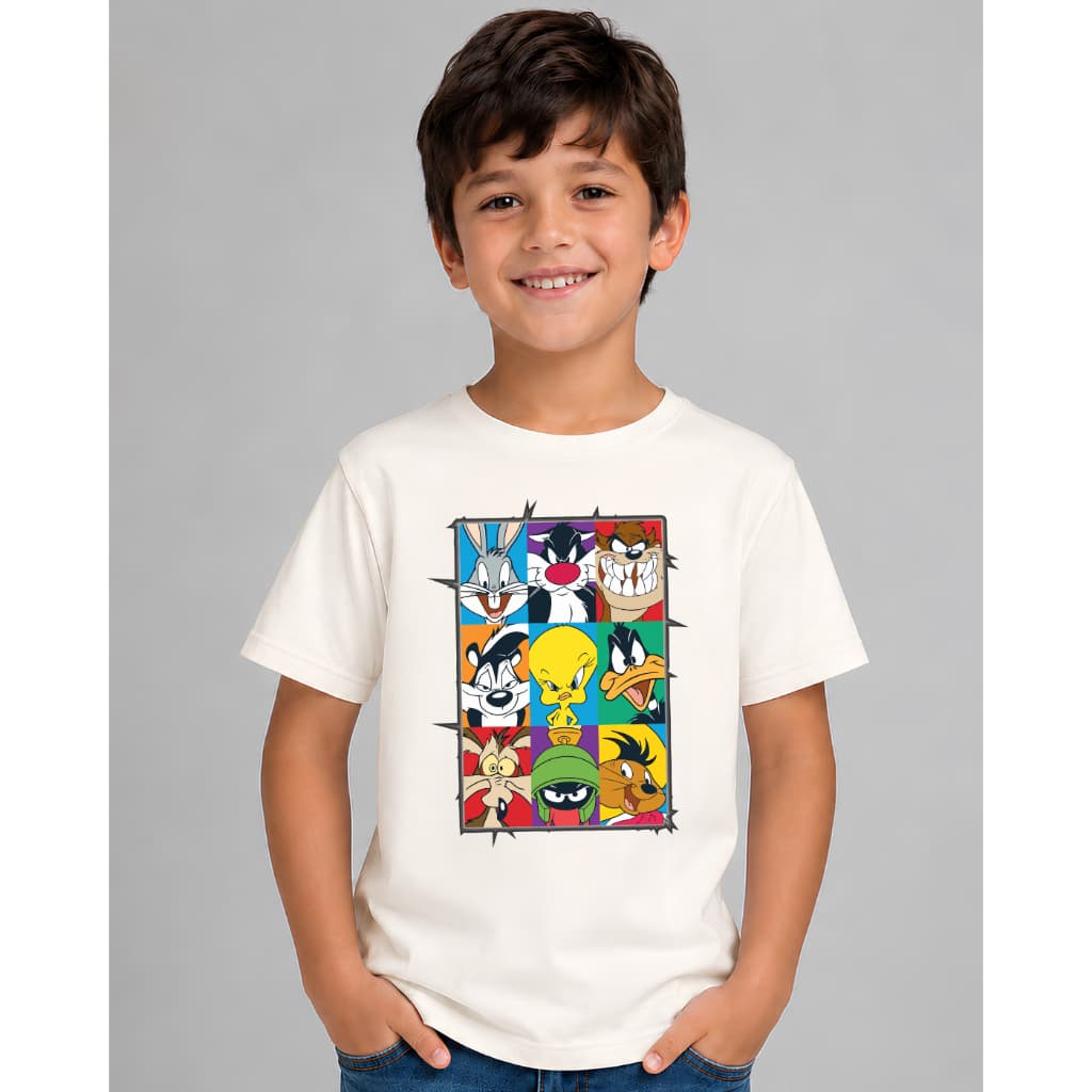 Camiseta Infantil Looney Tunes Turma Pernalonga Piu-Piu Taz Algodão