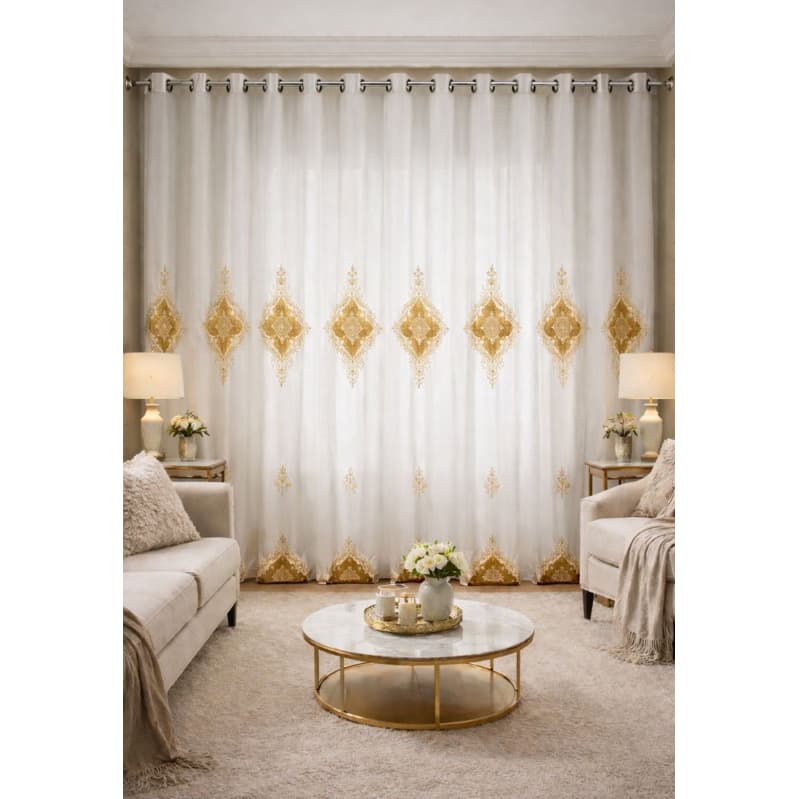 Cortina bordada luxo com aplicação em suede e bordados egípcios 4,00x2,70
