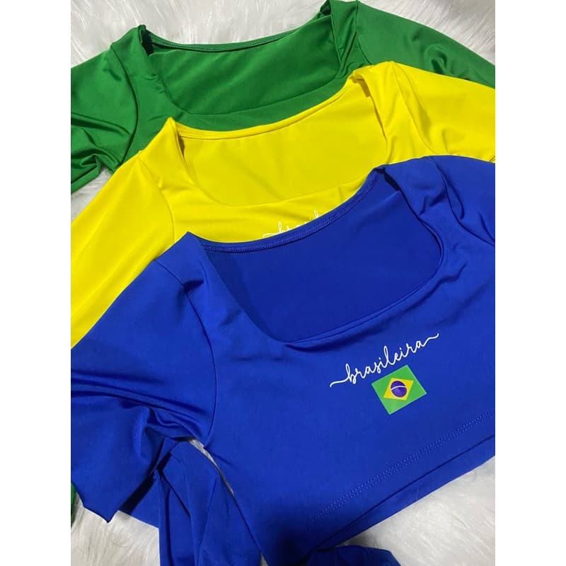 CROPPED BLUSA BRASIL FEMININO CROPPED MANGA LONGA FEMININO