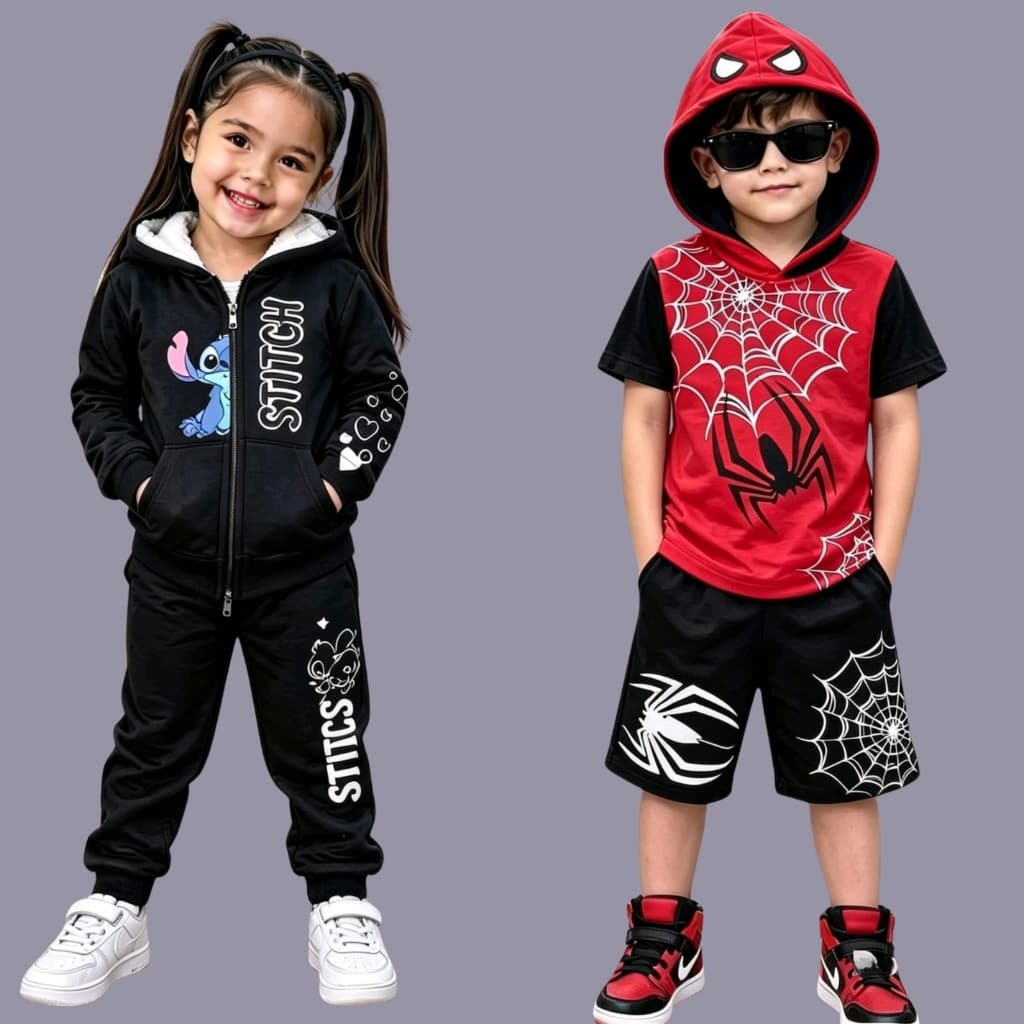 Conjunto Menina ou Menino Inverno Infantil Juvenil Stitch ou Homem Aranha