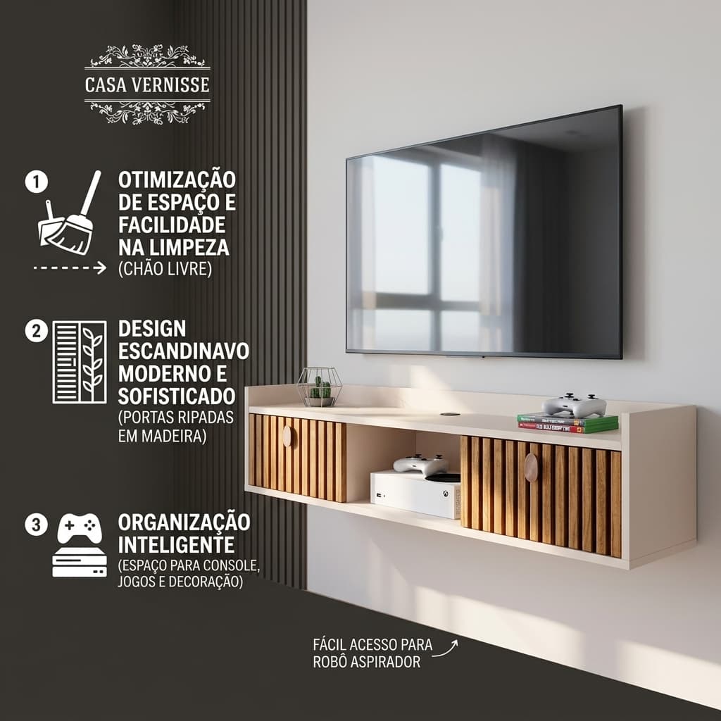 Rack Suspenso Ripado Off White 120cm para TV Moderno Promoção Envio Imediato