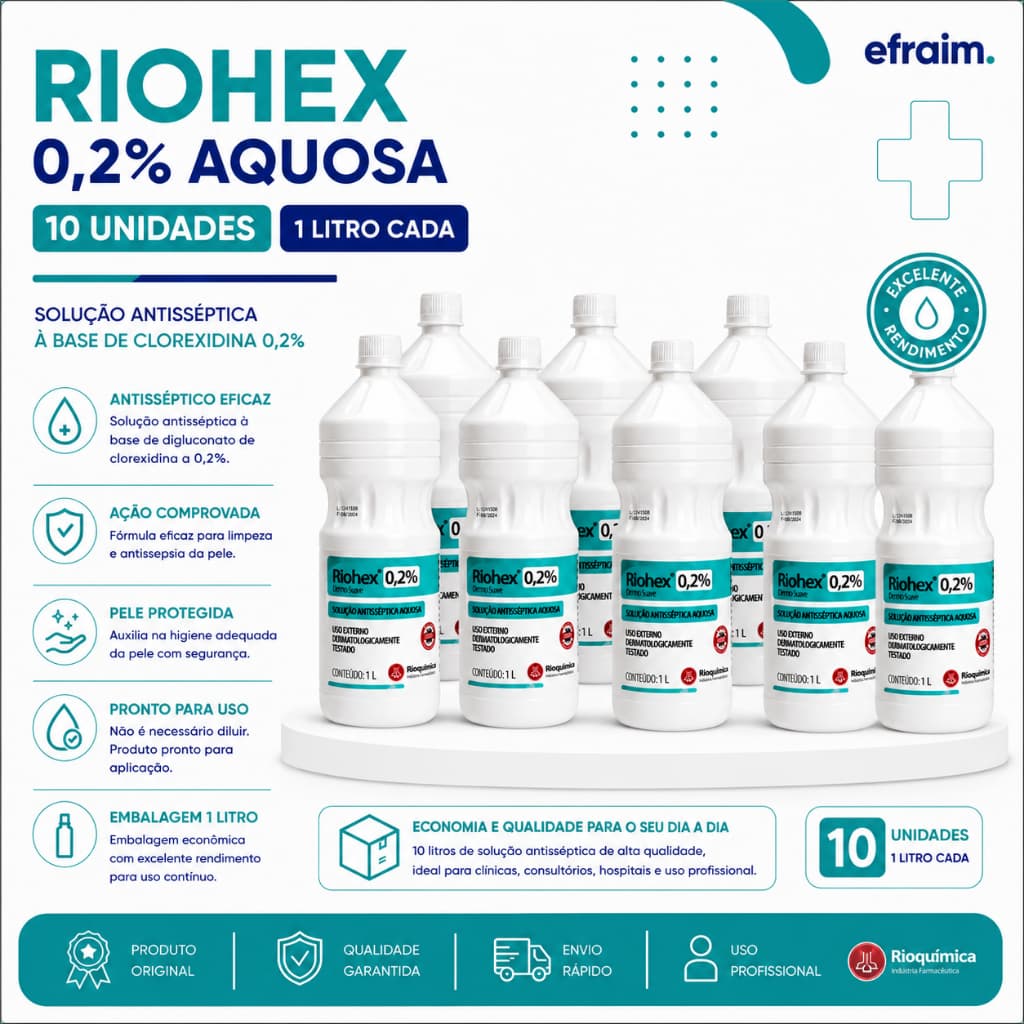 Clorexidina 0,2% Aquosa 1 Litro Riohex Rioquímica – Kit com 10 Unidades