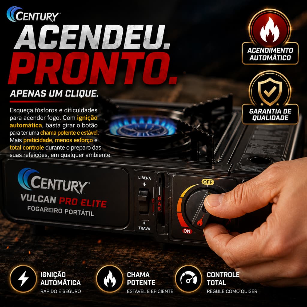 Vulcan Pro Elite Fogareiro Portátil de Mesa com Acendimento Automático