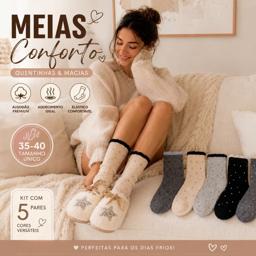 Kit 6 Pares Meia Feminina Cano Médio Estrelinhas Borda Frufru