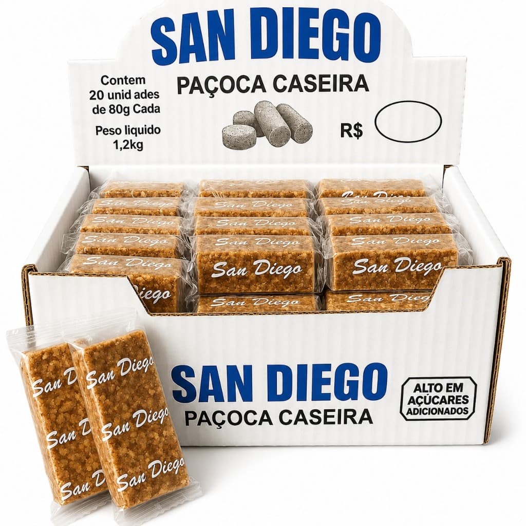 Paçoca Caseira San Diego 20x80g|Doce Tradicional Brasileiro/treino energia rápida-FESTA SÃO JOÃO