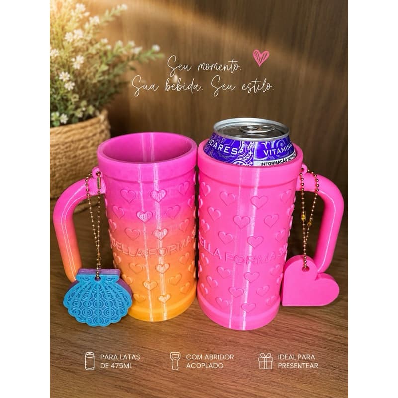 Porta latas personalizado 350 e 473ml, abridor acoplado, impressão 3D, bebida com estilo, presente com estilo.