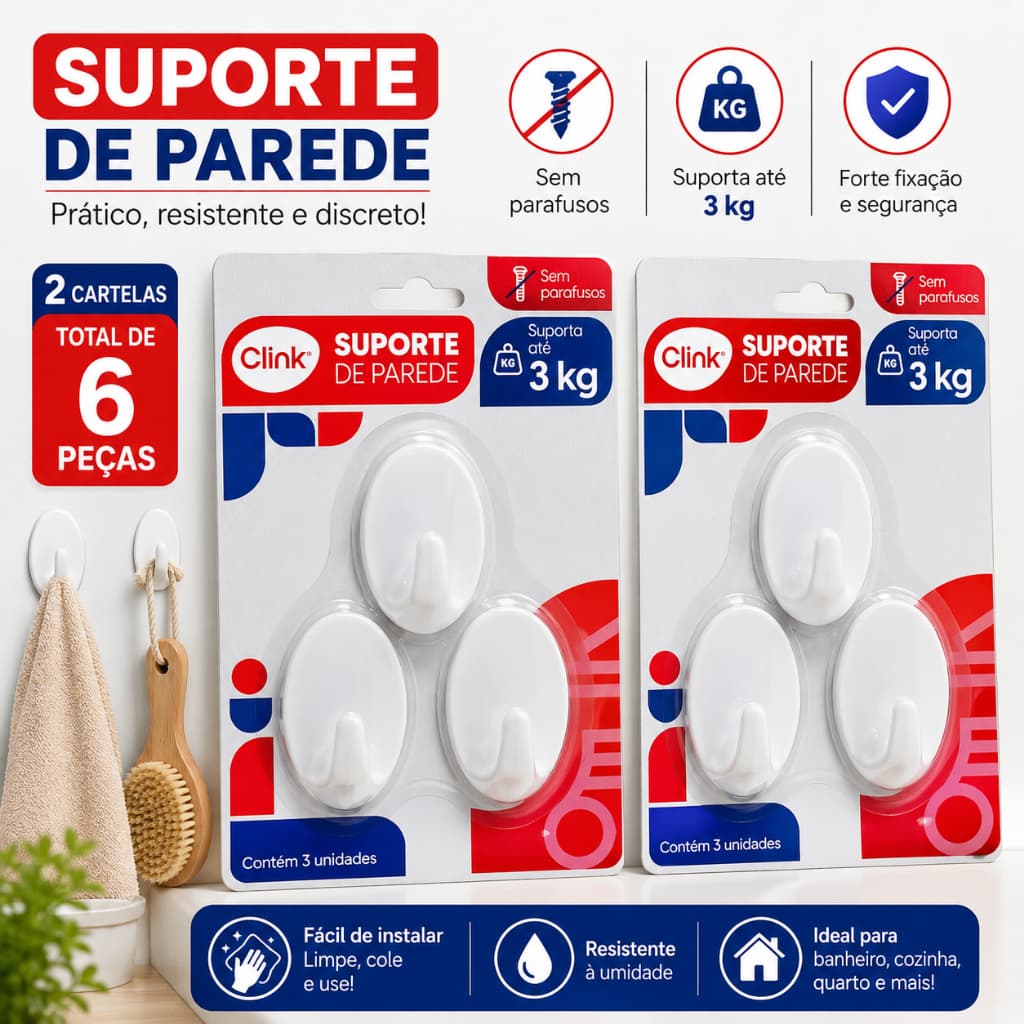 Kit 2 jogos cabides ganchos adesivos para parede brancos