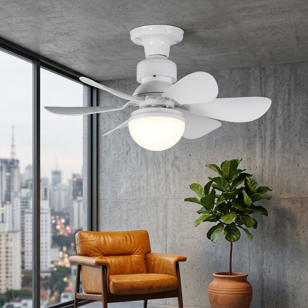Lâmpada LED Com Ventilador De Teto E27 Wind Light Silent Controle Remoto Bivolt