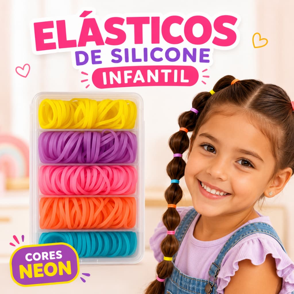 Elástico Silicone Linguinha Infantil Menina Coloridos C/ Caixa Organizadora