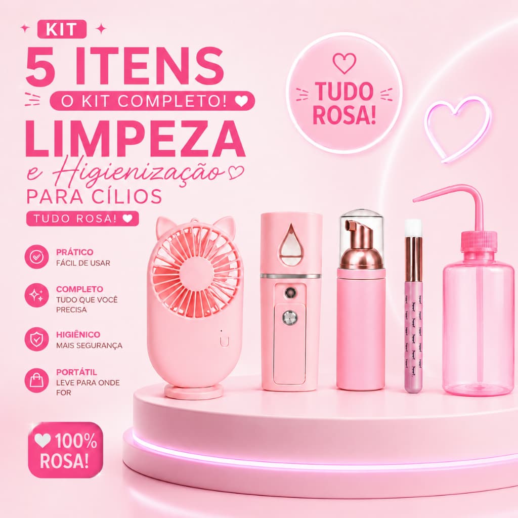 Kit Completo Higienização Extensão de Cílios Profissional – Nano Mister, Ventilador, Pump e Pisseta