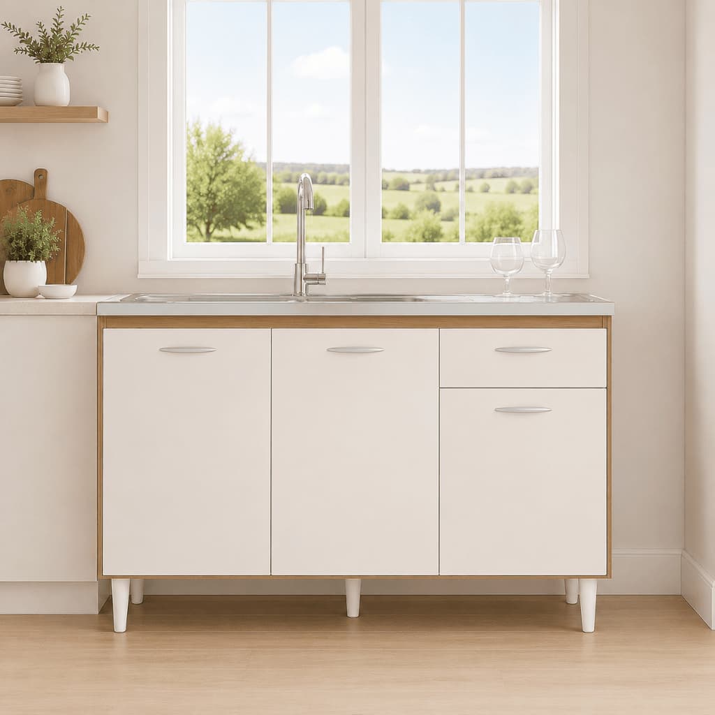 Armário Gabinete Para Pia De Cozinha 120cm Balcão Organizador Gaveta Porta Branco Sem Tampo Moderno