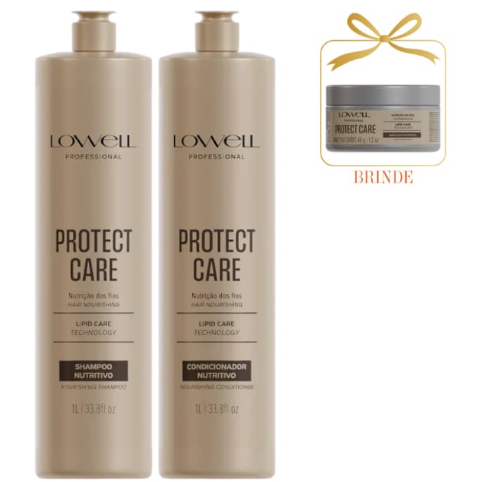 Kit Protect Care Nutrição Lowell Shampoo 1 Litro e Condicionador 1 Litro +BRINDE Másc Protect Care 48g