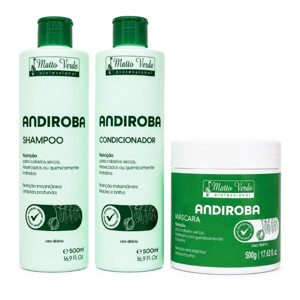 Kit Andiroba Matto Verde - Nutrição para Cabelos Secos - Shampoo, Condicionador e Máscara