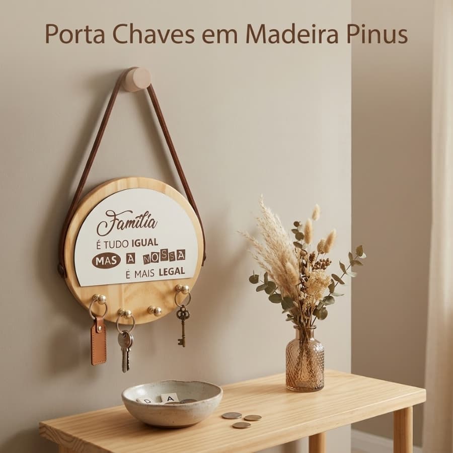 Porta Chaves De Parede 4 Ganchos Premium Madeira Envernizada Porta Chave Mdf Decoração Casa Lar