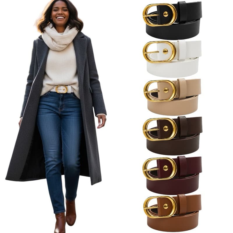 Cintos Femininos Fivela Dourada Formal Da Moda Elegante Advogacia Apresentável Ajustável e Resistente - Andreia Dourada
