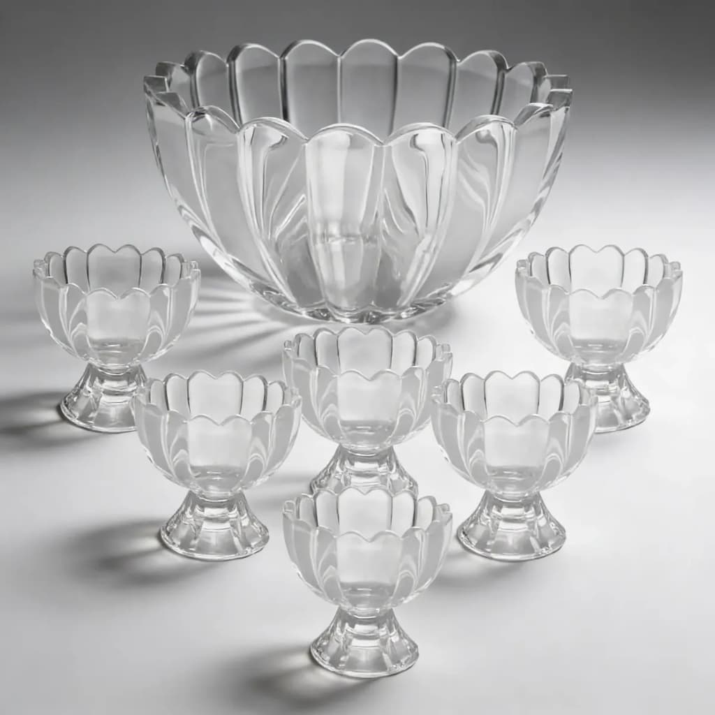 ogo 7 Peças Wolff Sobremesa 6 Bowls 125ml e 1,1L Mesa Posta Requintada Transparente Luxo Geneva Taça
