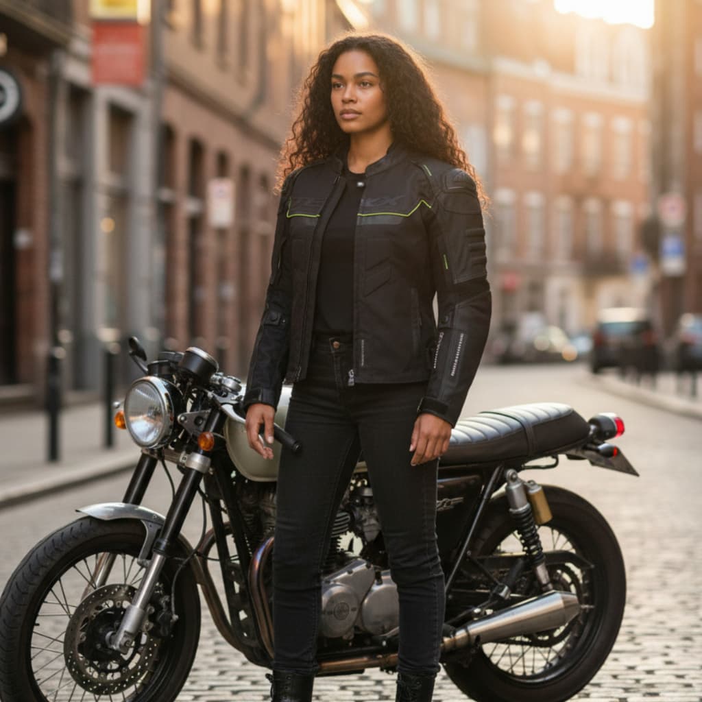 Jaqueta Feminina Texx Falcon V2 Lady Preta Verde Para Moto Motociclista Viagem Urbana Touring Proteção Confortável
