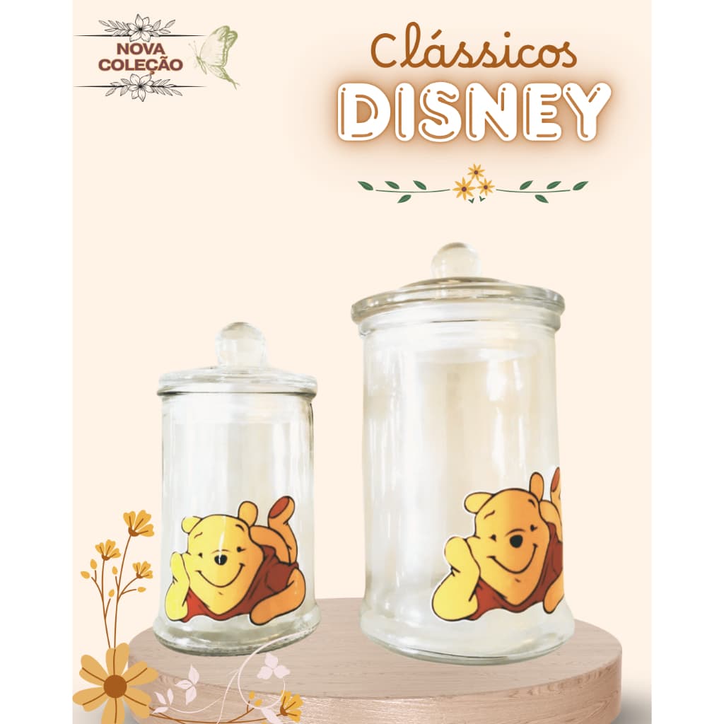 Kit de Potes de Vidro Clássicos Disney Ursinho Pooh Organizadores/Porta Mantimentos