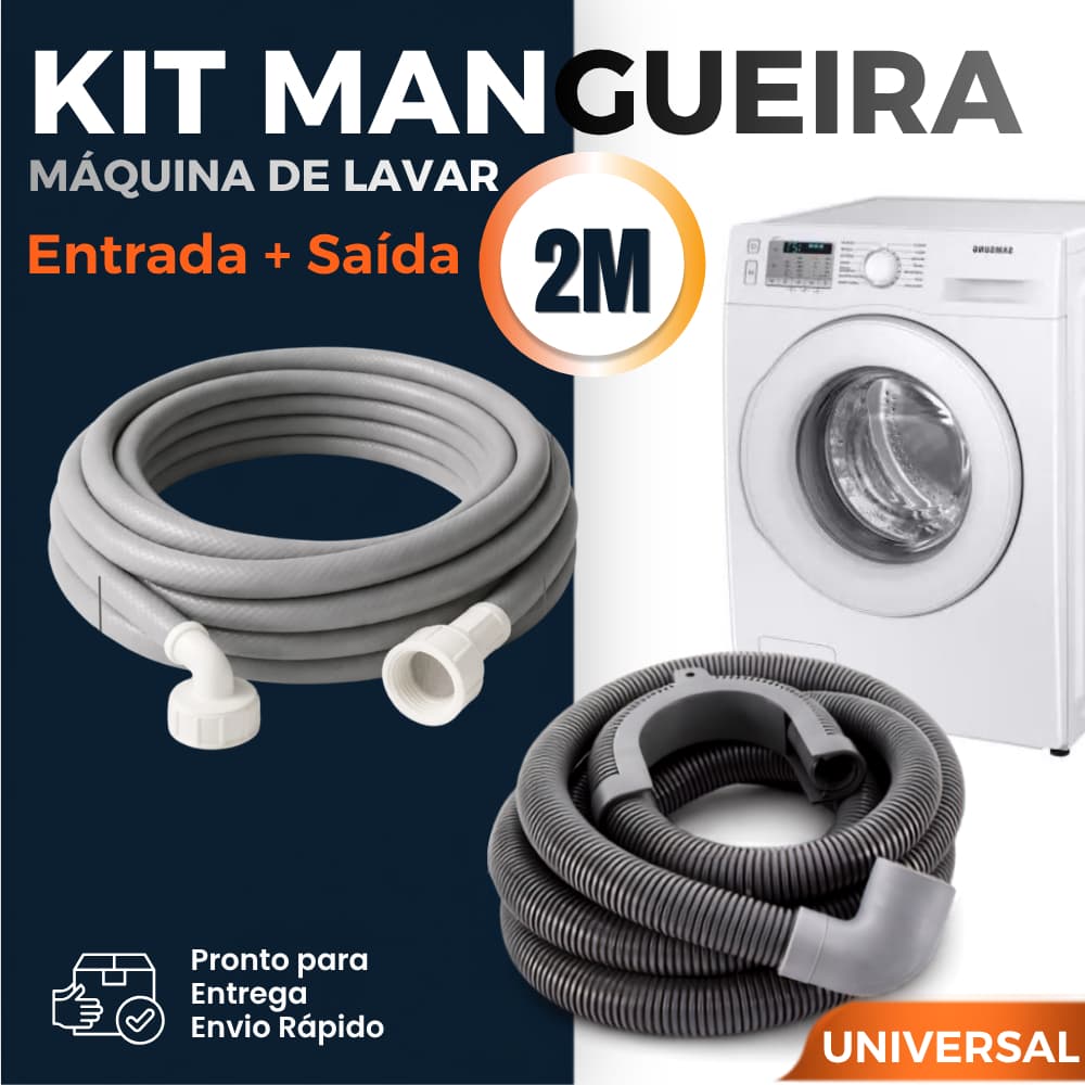 Kit (2 Metros) Mangueira Entrada + Saida maquina de lavar - universal - todos os modelos