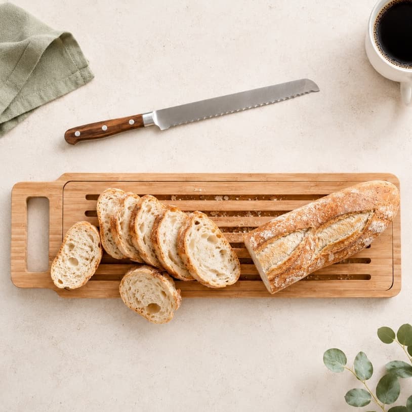Tábua para Pão Migalheira em Bambu com Bandeja Coletora Removível – Café da Manhã